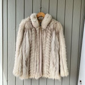 Vintage SAGA Blue Fox Fur Coat M | Cream Leather Inset | Mob Wife Aesthetic